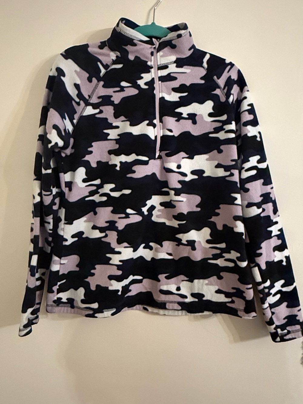 Eddie Bauer Black, Lavender & White Camo Fleece Pullover Size Large